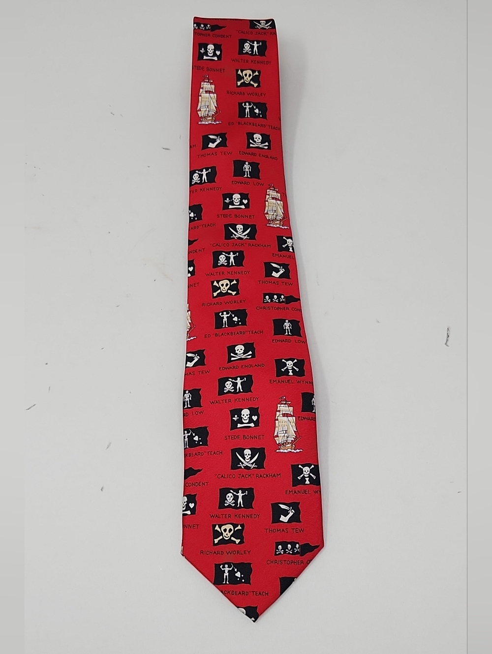 New Pirate Flags Eric Holch for Alynn 100% Silk Tie Red Novelty